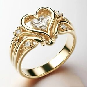Elegant 18K Gold Plated Heart Shaped Ring With Cubic Zirconia.